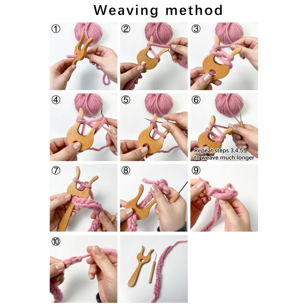 Braided Knitting Fork Wooden Crochet Knitting Tool Fork Hook Precise
