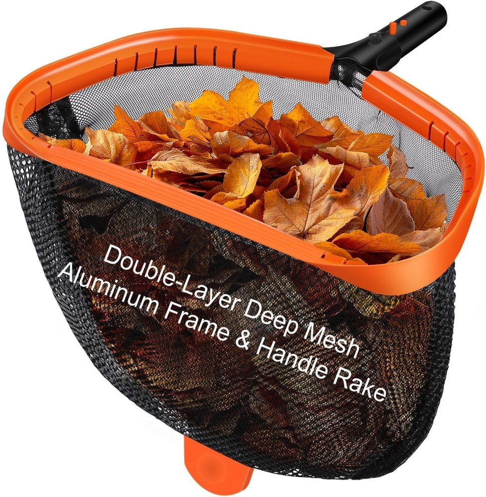 17.5-Inch Pool Skimmer Net Aluminum Frame Double-Layer Mesh Leaf Rake