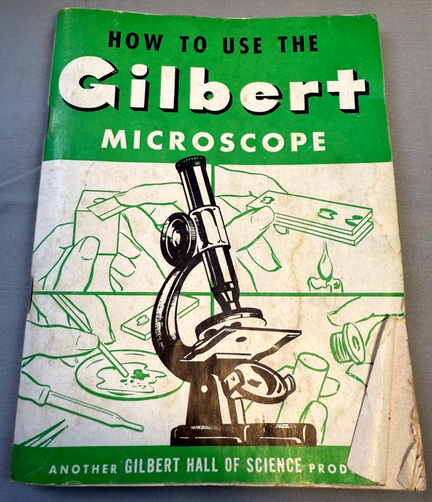 Gilbert Silver Medal Microscope Lab Set w/ 12 Slide Box & Case