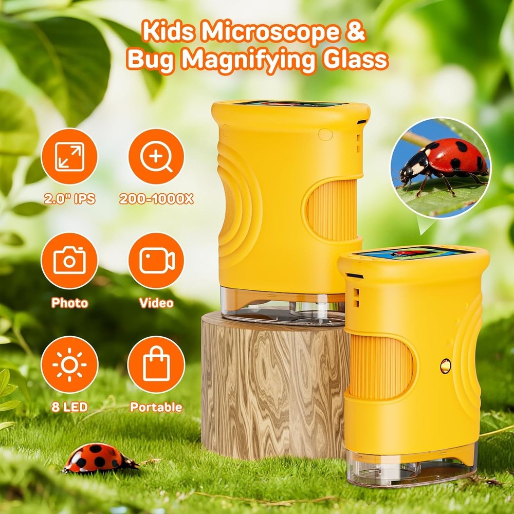 1000X Handheld Digital Microscope for Kids: Pocket Microscope with 2.0" IPS Scre
