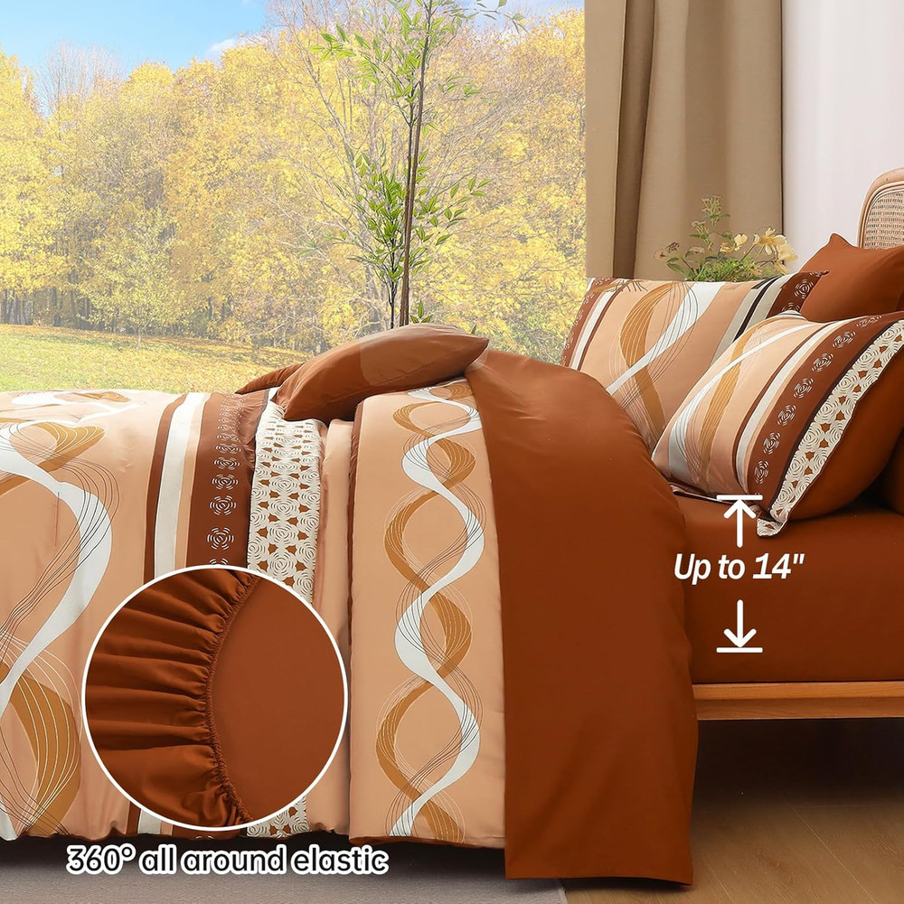 Orange Boho King Comforter Set 8Pc Bed in a Bag Patchwork Bedding Set