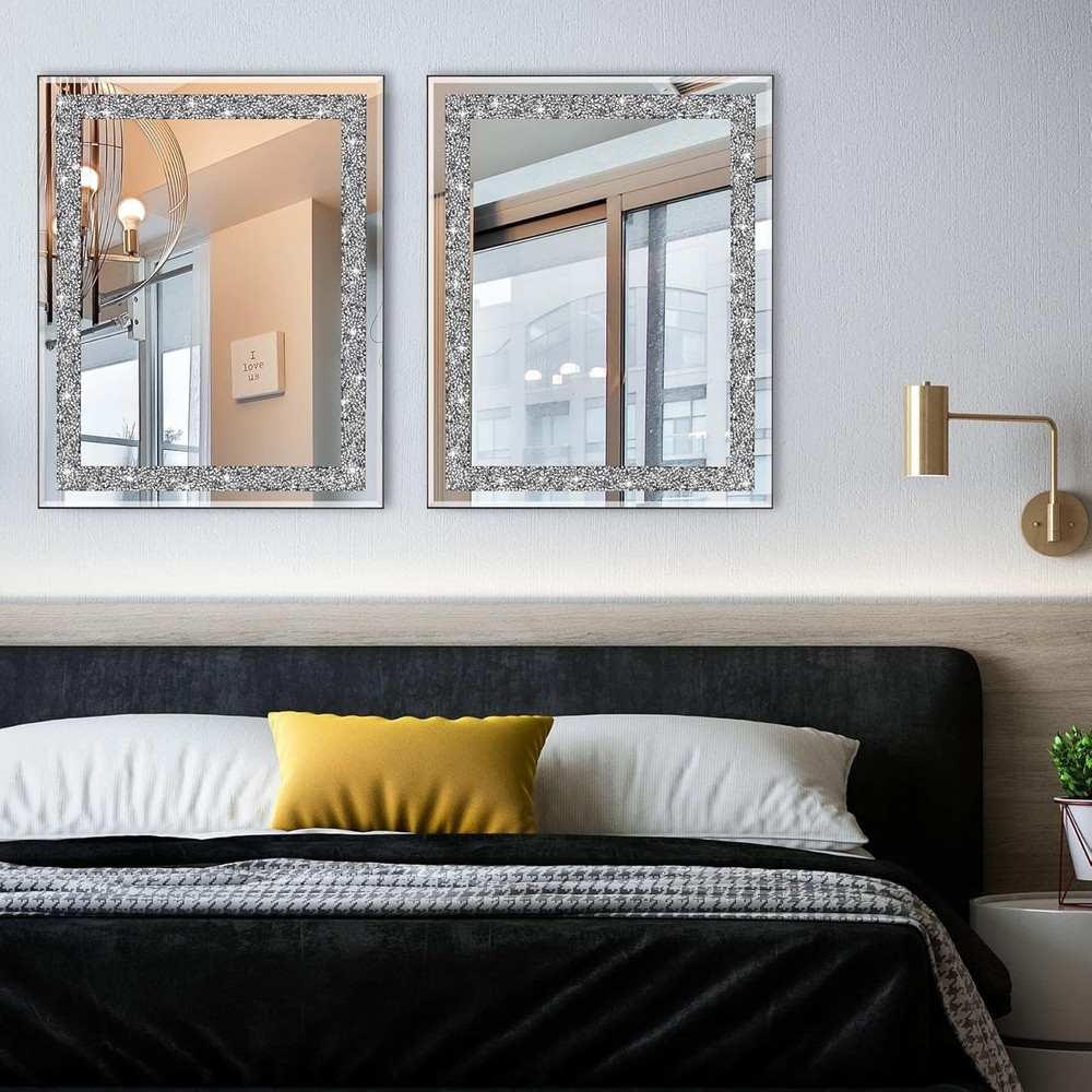 16" x 20" Crystal Crush Diamond Rectangular Wall Mirror Bathroom Entryway