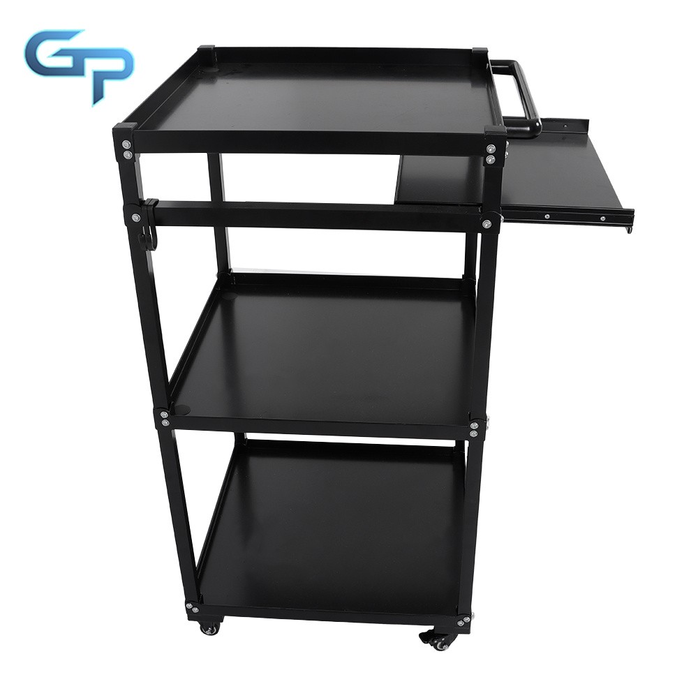 3 Shelves Aluminum AV Utility Cart With Keyboard Tray Height Adjustable Height