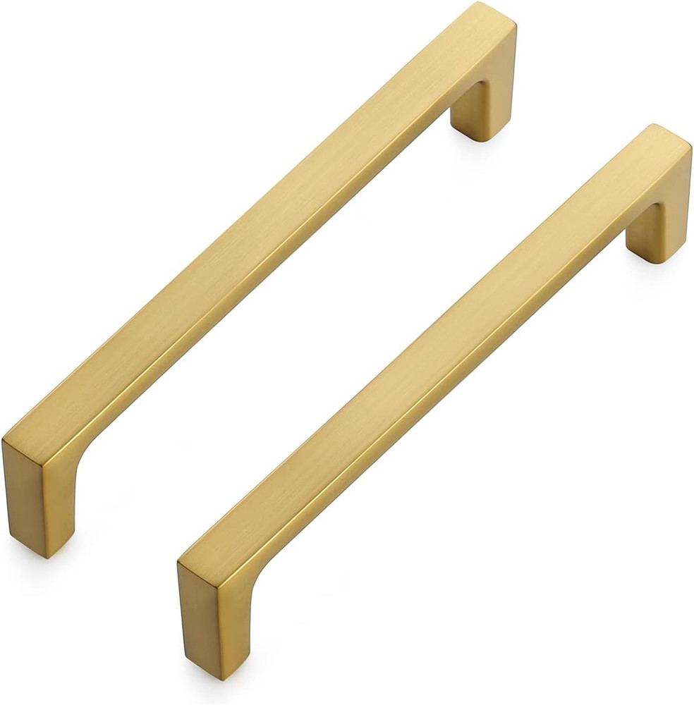 5 Pack Solid 5 Inch Kitchen Square Cabinet Handles Brushed Brass Drawer Pulls Ki