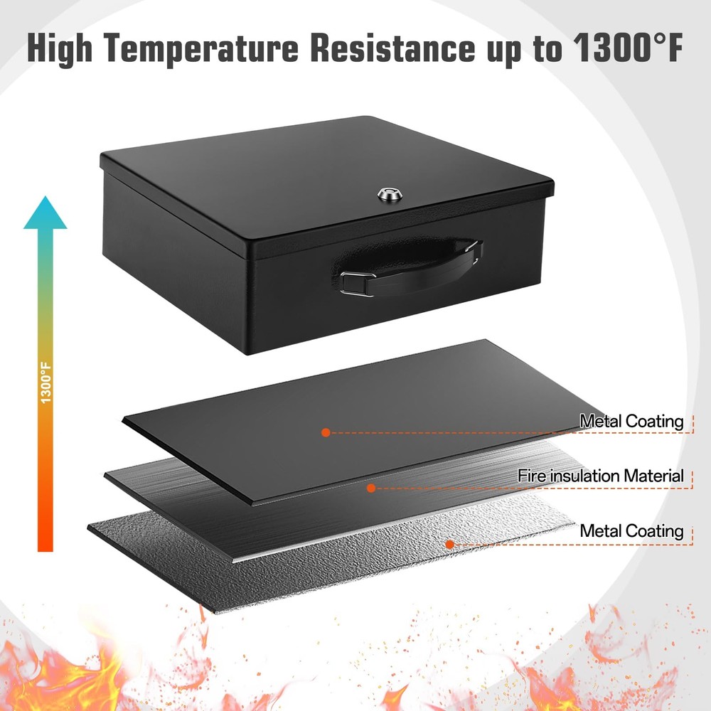 Fireproof Document Box, Fire Resistant Safe Box with Key Lock for Home, Porta...