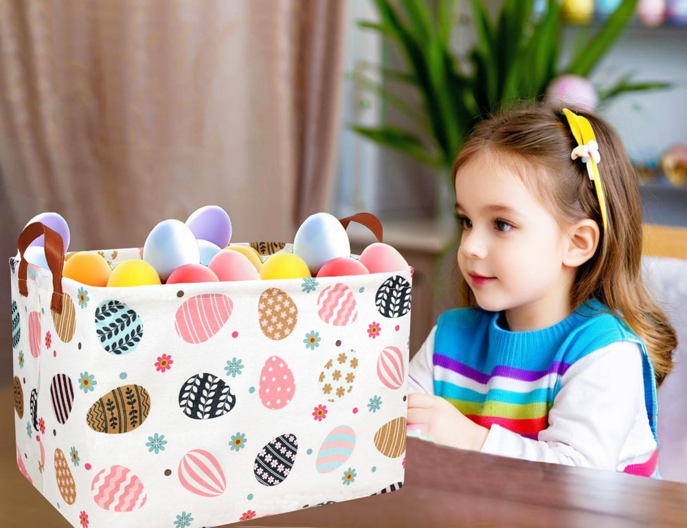 BOOHIT Rectangle Empty Easter Baskets Boy Large Toy Storage Bin Girls collaps...