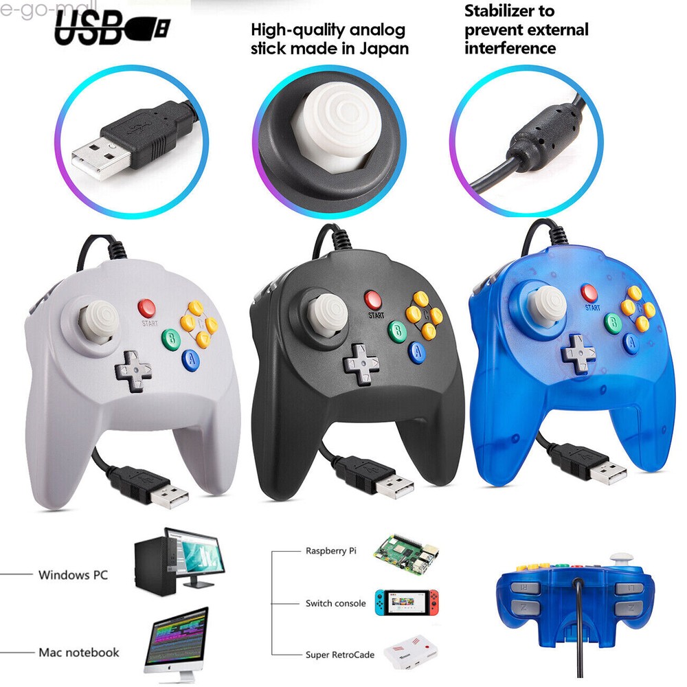 USB N64 Mini Wired Game Controller for STEAM Super RetroCade Switch PC MAC