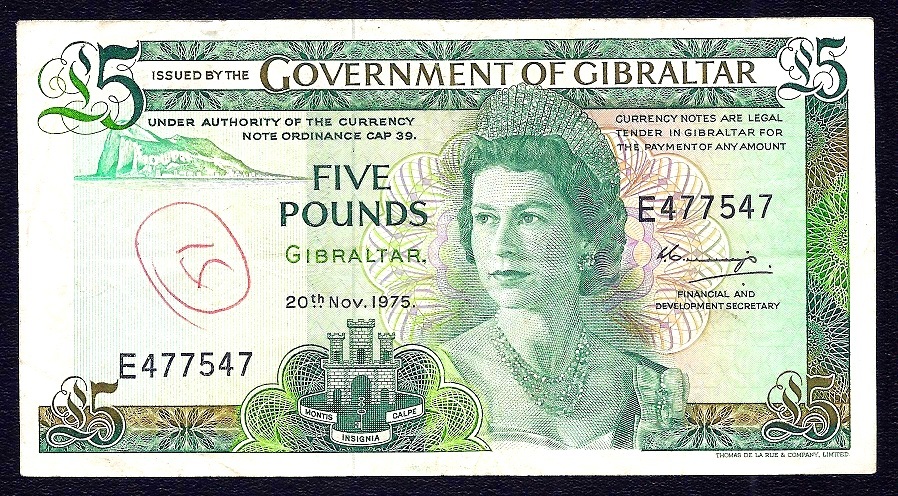 Gibraltar 5 Pounds 1975  P-21a