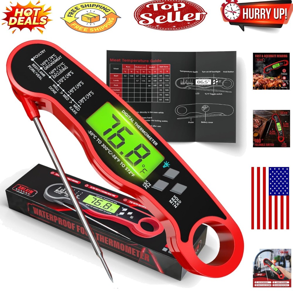 Instant Read Digital Meat Thermometer with Backlight - Perfect BBQ Tool
