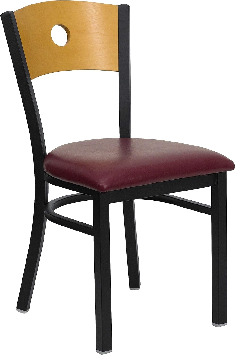 HERCULES Series Black Circle Back Metal Restaurant Chair - Natural Wood Back,