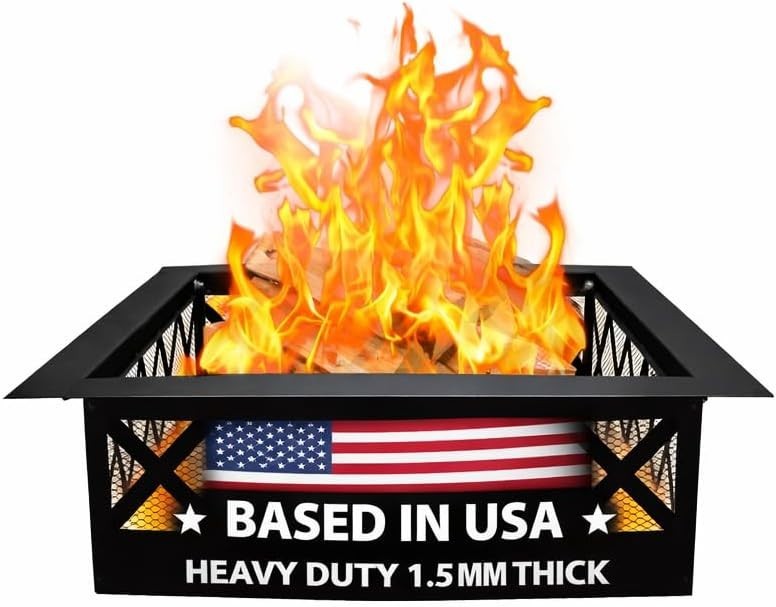 FEBTECH 36 Inch Portable Fire Pit Ring Square with Crossweave Design
