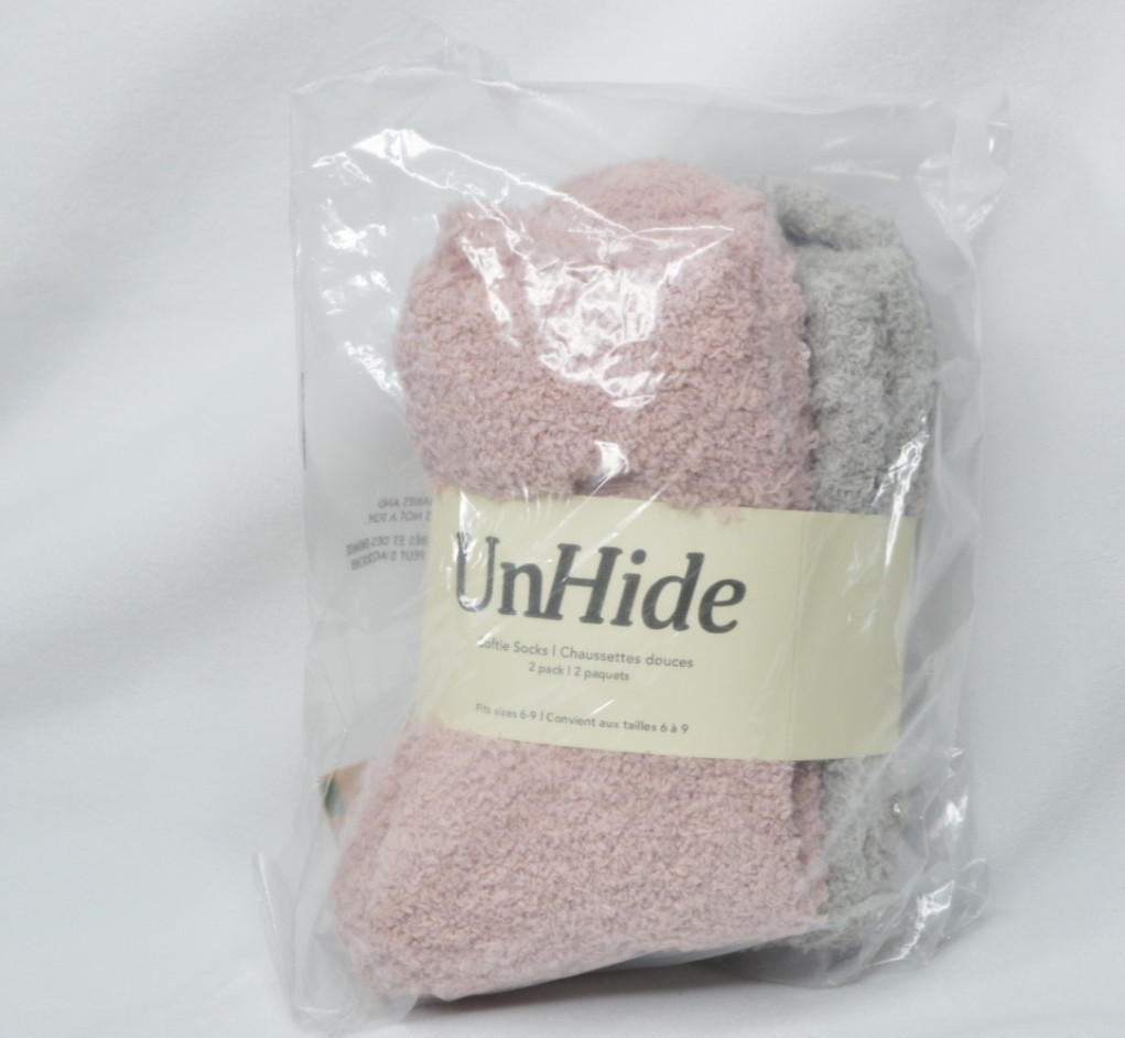 UnHide Softie Socks 2 Pack - Rosy Baby Greige Goose - Cozy Plush Women 6-9 - New