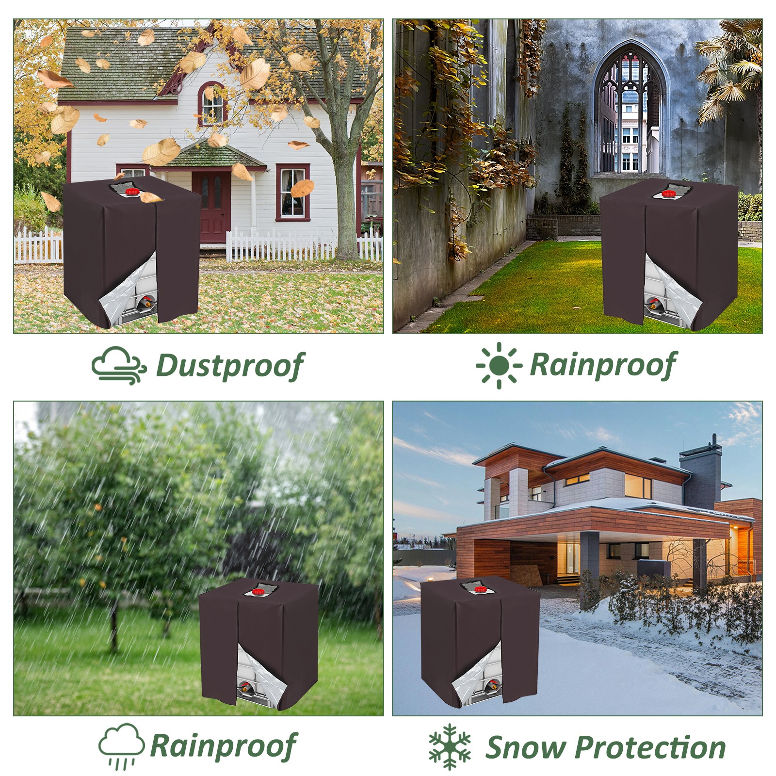 275 Gallon Zipper IBC Tote Cover 420D Oxford 1000L Water Tank Protective Brown