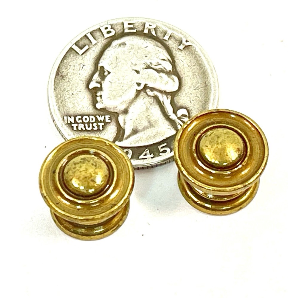 Pair NOS Tiny 0.5" Drawer Pulls Door Knobs KBC Brass Co mcm