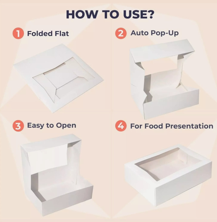 10Pcs 14X10X4 Cake Boxes Rectangle Bakery with Window White Quarter Sheet Large