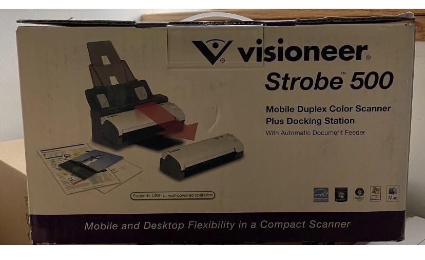 Visioneer Strobe 500 Mobile Duplex Color Document Scanner PLUS Docking Station