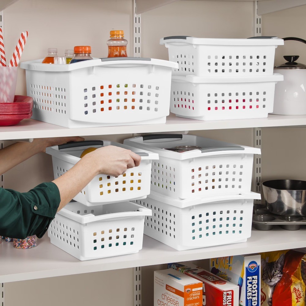 Large Open Plastic Storage Bin Stacking Basket White Space Saving Organizer