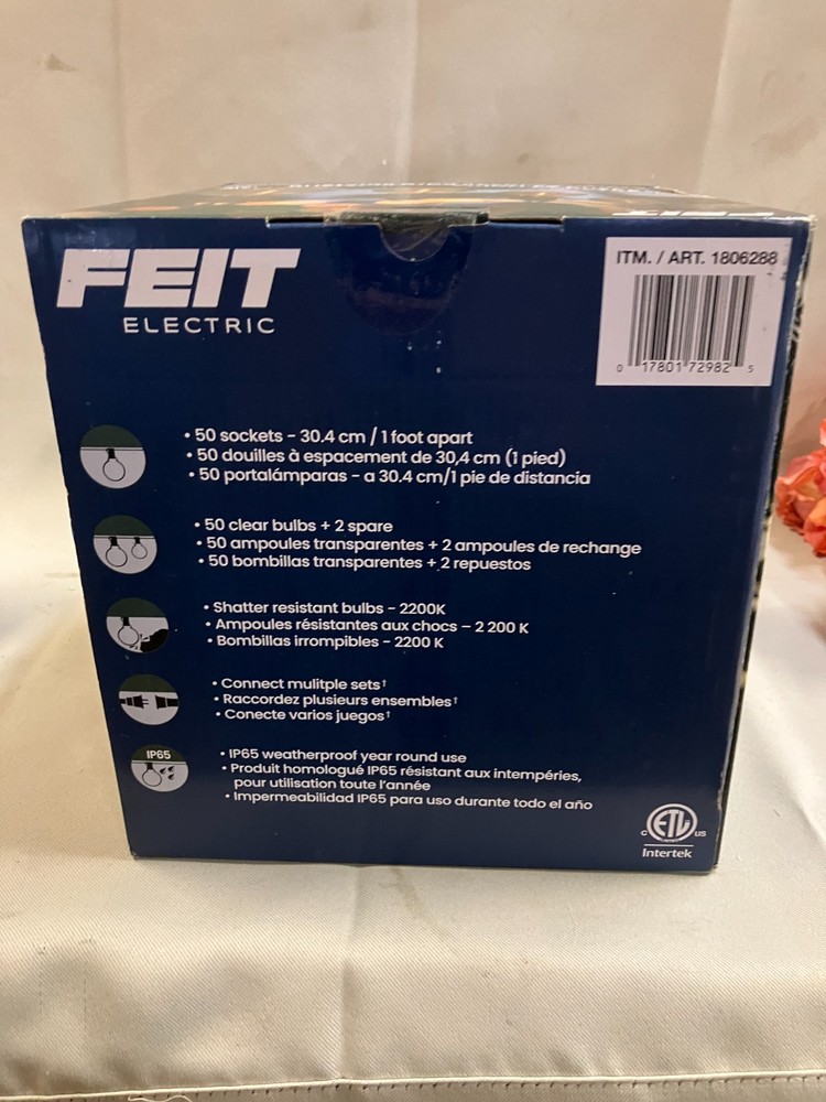 Feit Electric 50 Ft LED Cafe String Light with 50 Clear Shatterproof Bulbs