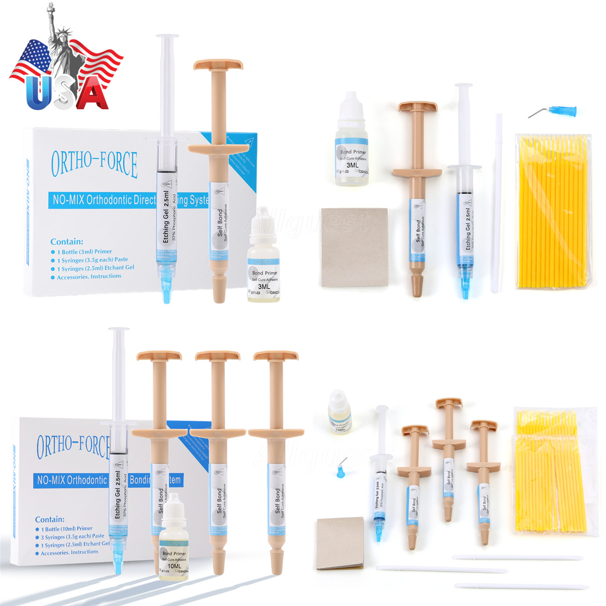Dental NO-MIX Self-Cure Orthodontic Brackets Braces Bonding Resin Adhesive Kit