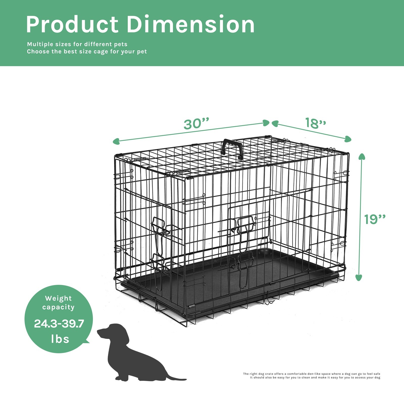 Double Door Dog Crate Pet Cage Removable Tray Divider Panel Wire Metal Kennel