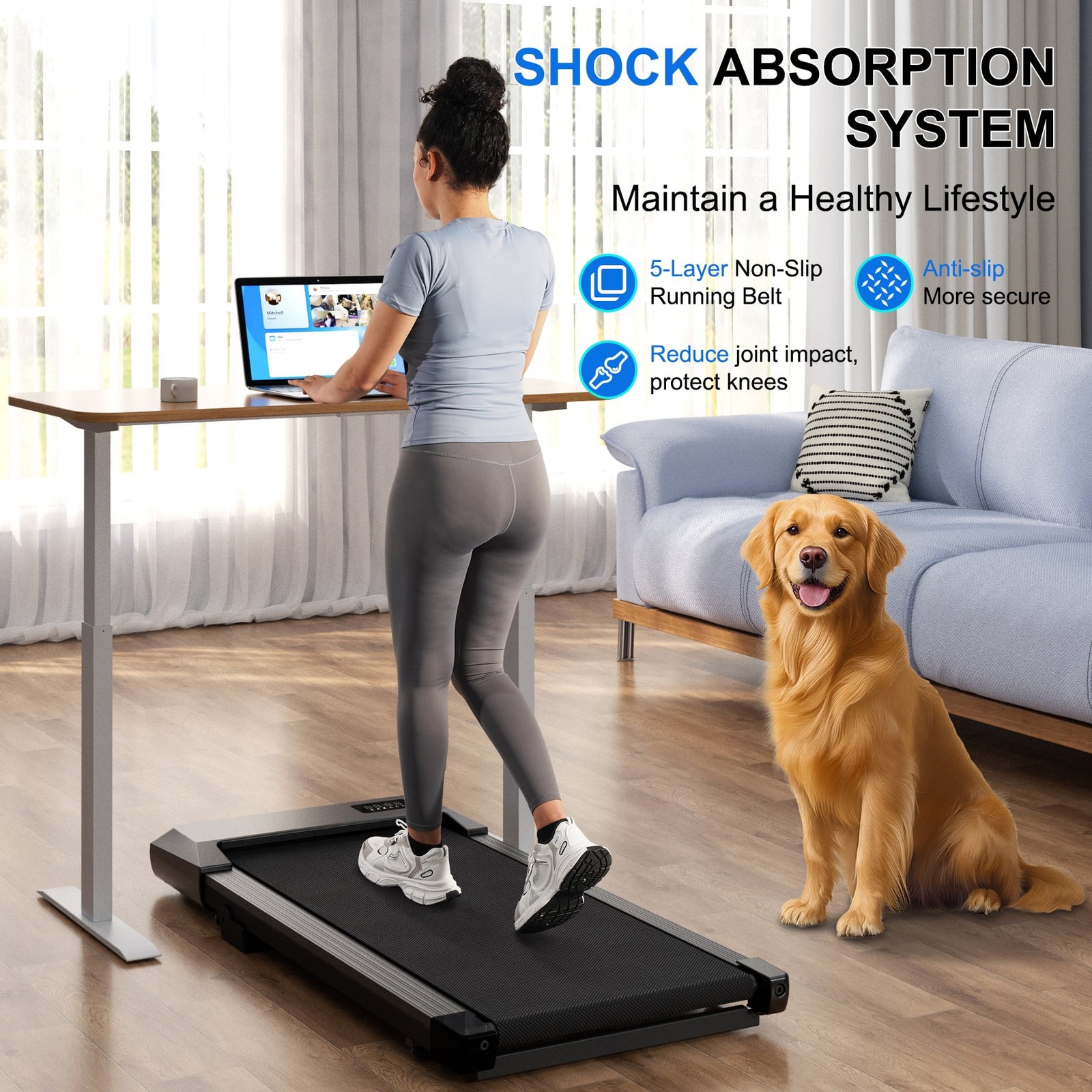 Under-Desk Walking Treadmill, 3.8 MPH, 6% Incline, Quiet Portable, 300 lb