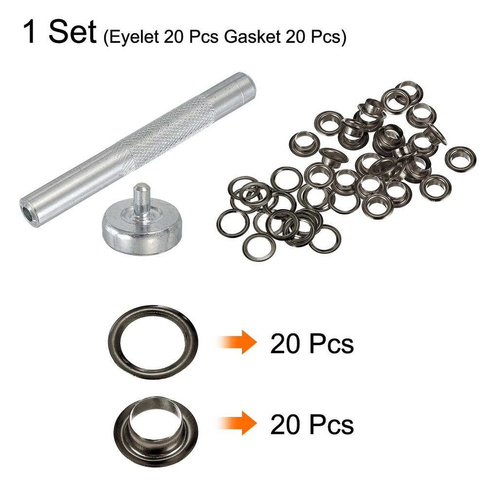 20Set Grommets Eyelets Kit 6mm Copper Eyelets with Setting Tool Gun Black