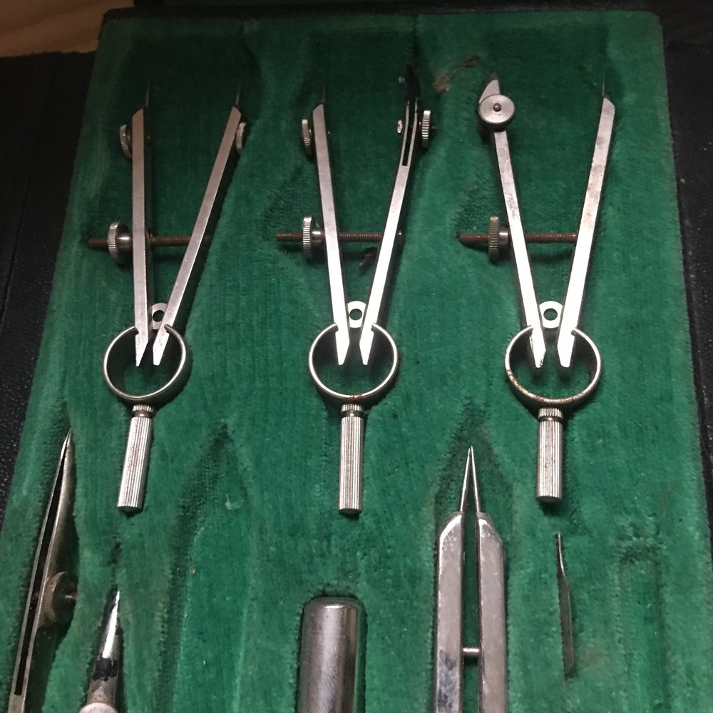 Vintage Tower Precision Drafting & Drawing Instrument Tool Set in Case Germany