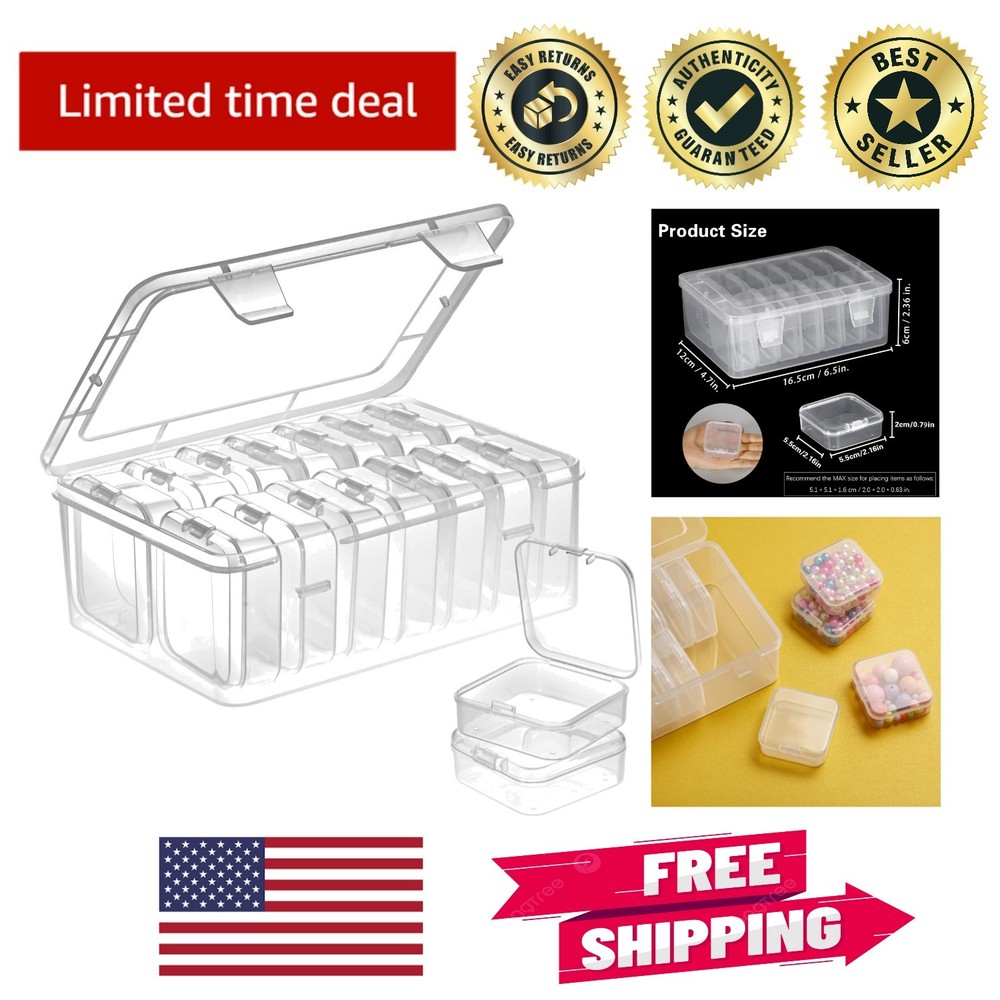 Compact 15-Piece Bead Organizer Set - Stackable Clear Storage Cases for Crafts