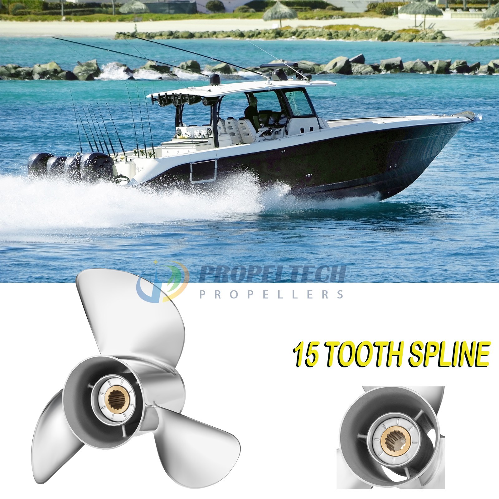 13 1/4 X 17 Stainless Outboard Propeller 13.25X17 For Mercury 40-140HP 15 Spline