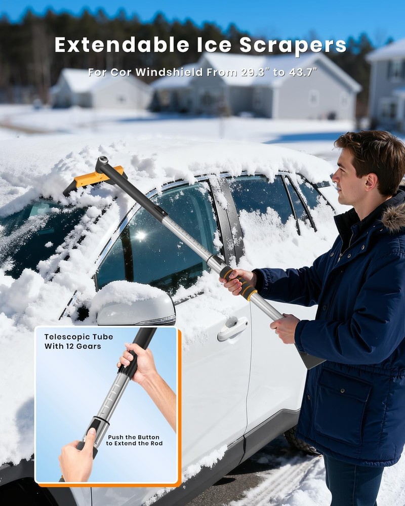 helloleiboo 43.7" Extendable Ice Scraper & Pivoting Snow Brush