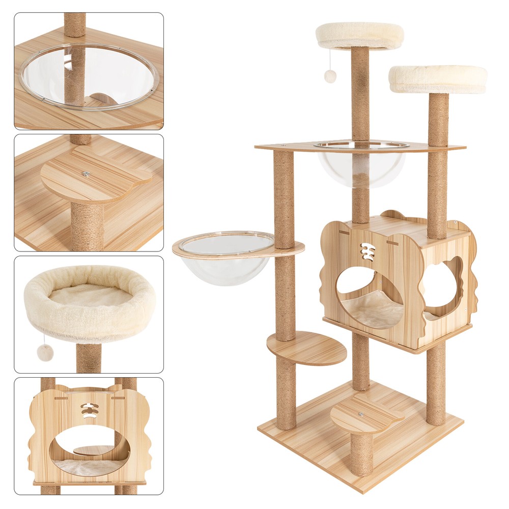 Cat Tree Tower Tall Scratching Post Activity Centre with Den Beige Large 137cm