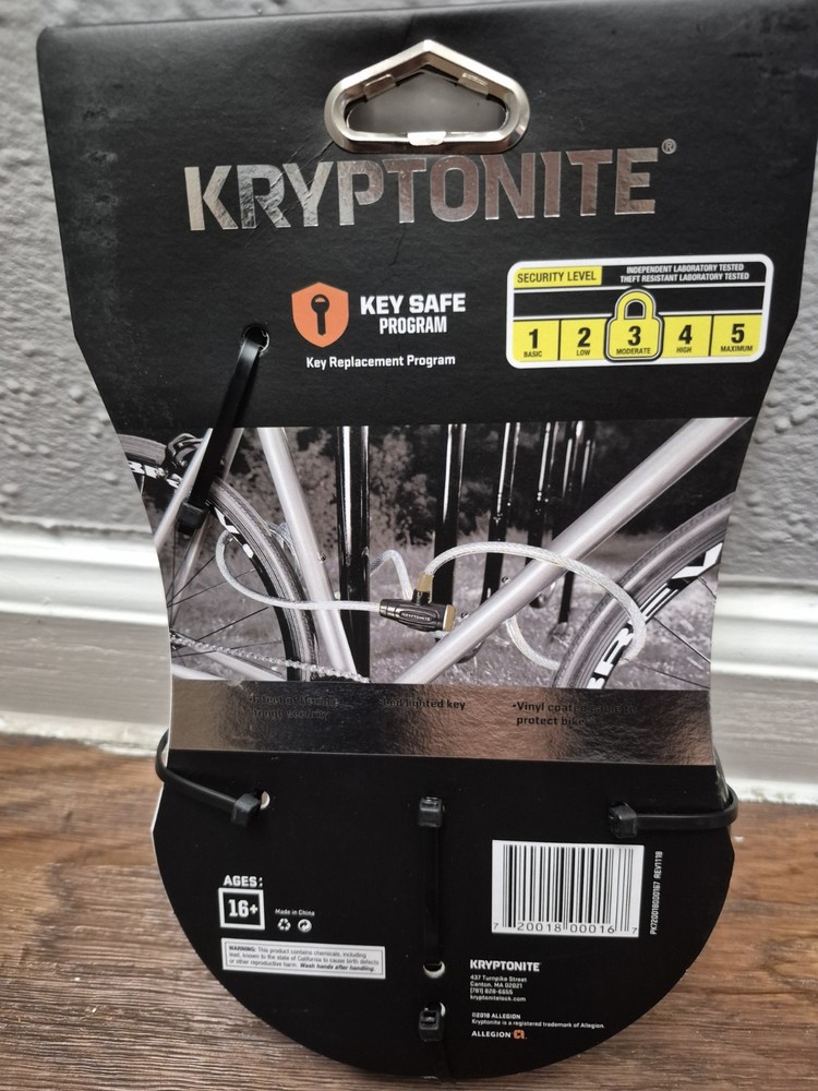 Kryptonite 6’x12mm Key Cable Bicycle Lock, Level 3 Security NEW in Package