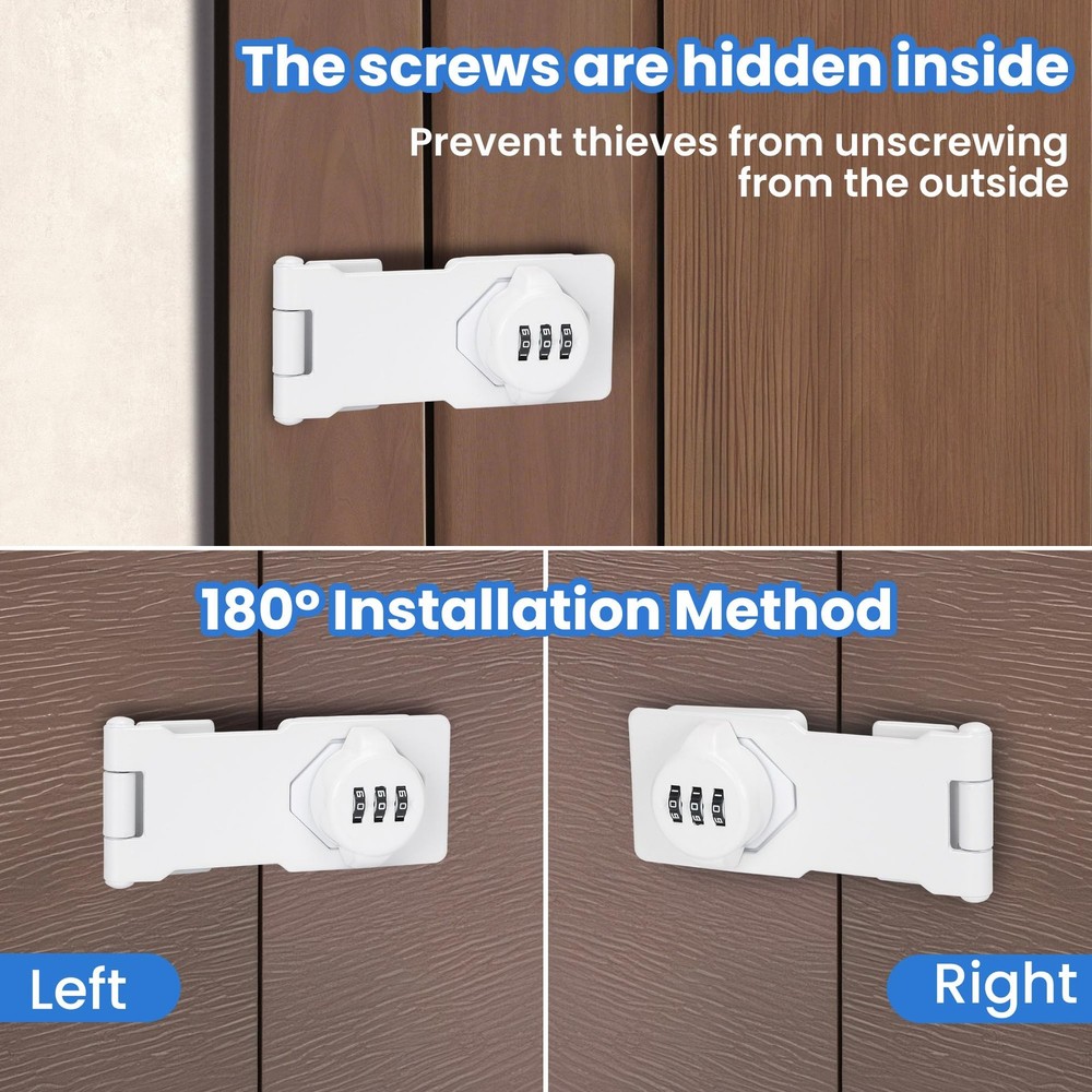 Keyless Cabinet Lock Combination Code 3-Digit Hasp Latch White 4.5 Inch