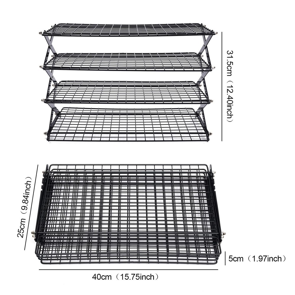 4-Tier Collapsible Cooling Rack, Adjustable Stackable Roasting Cooking Drying...