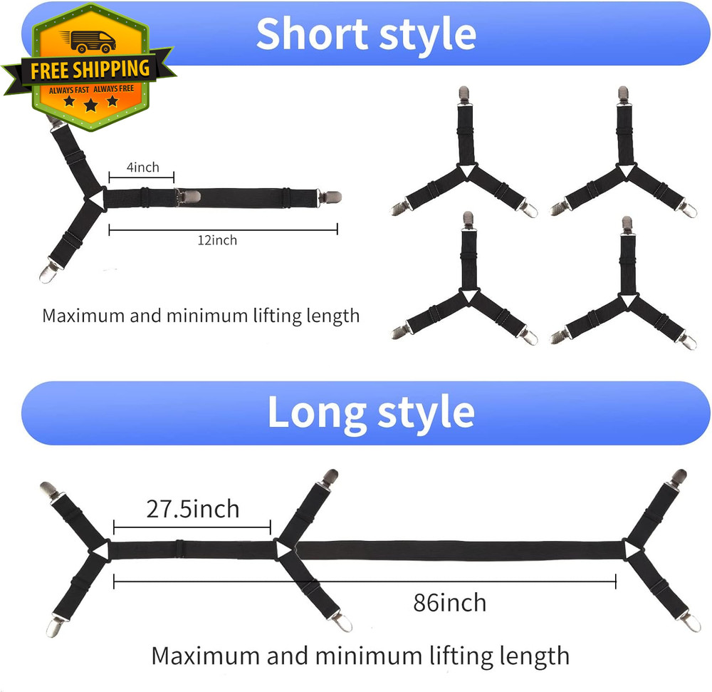 Bed Sheet Holder Straps Adjustable Elastic Clips Keep Sheets Tight 4PCS