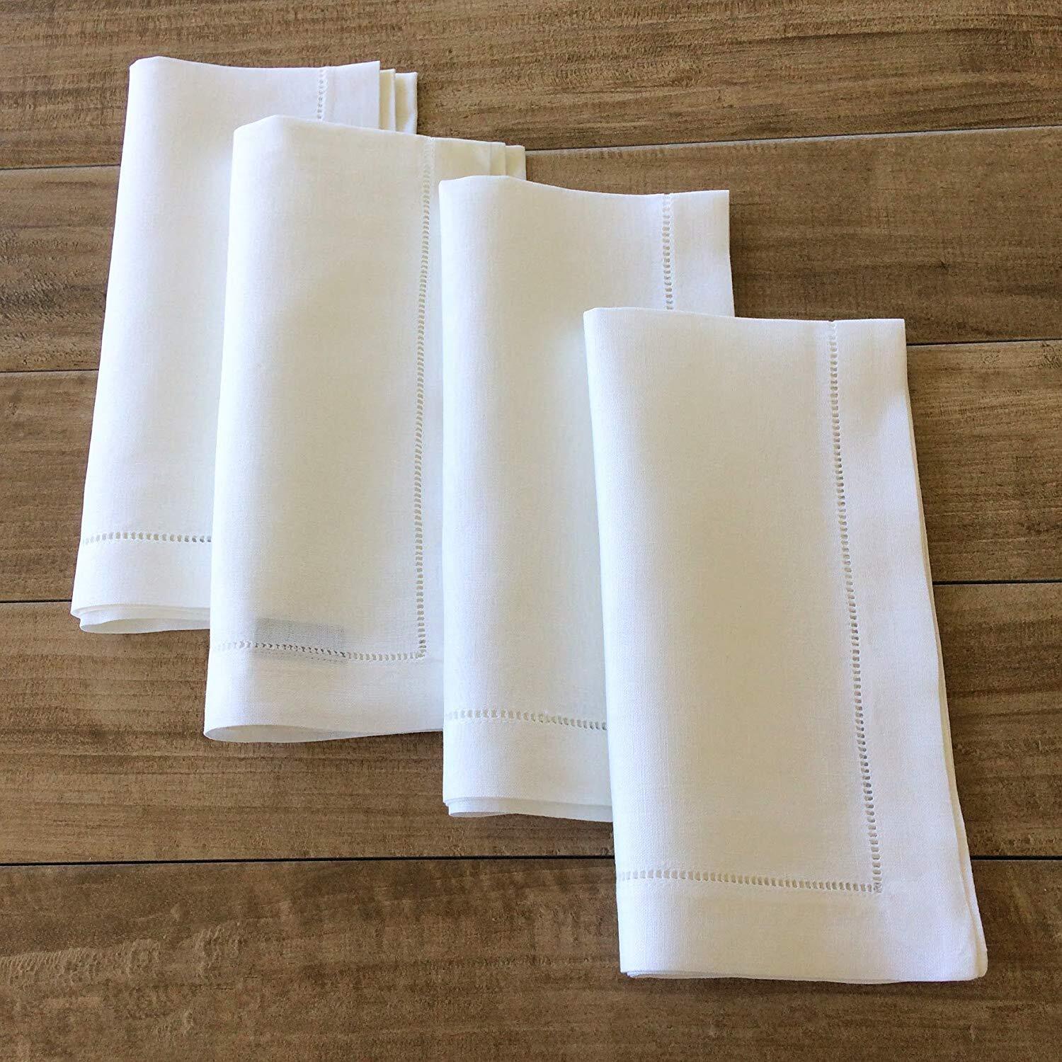 White linen hem stitch dinner napkins - Set of 6 20"x20"-Ladder hemstitch 100...