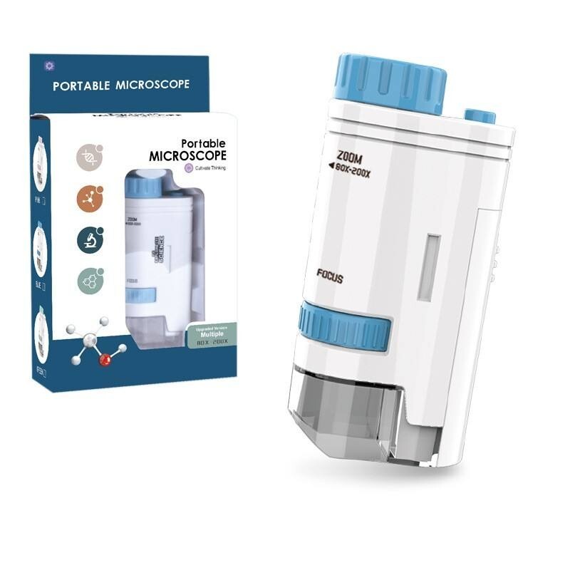 Pocket Handheld Miniscope 80X-200X Portable Microscope with LED Light for Learn