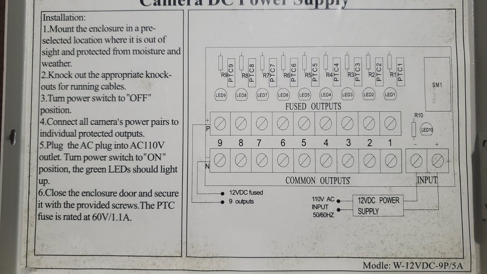 9 CH CCTV Security Camera Power Supply Box 12V DC