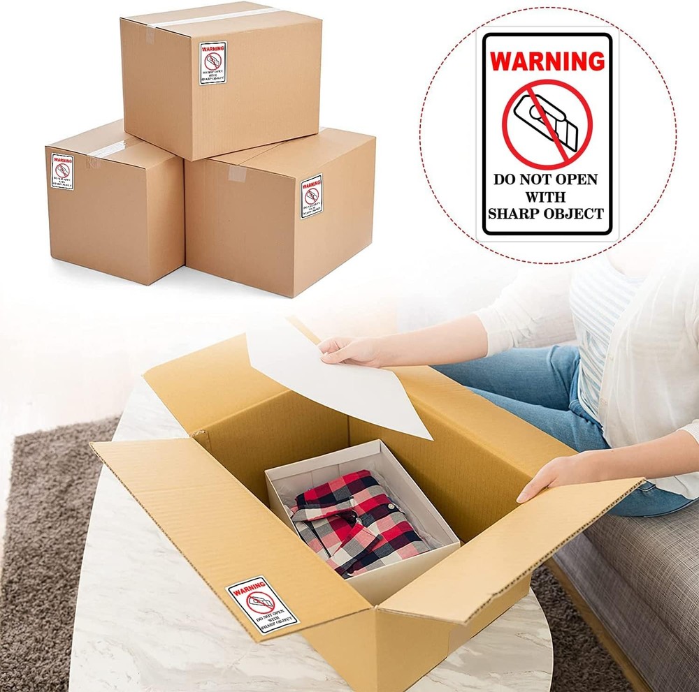300pcs Do Not Open with Sharp Object Industrial Warning 2x3 inch, White