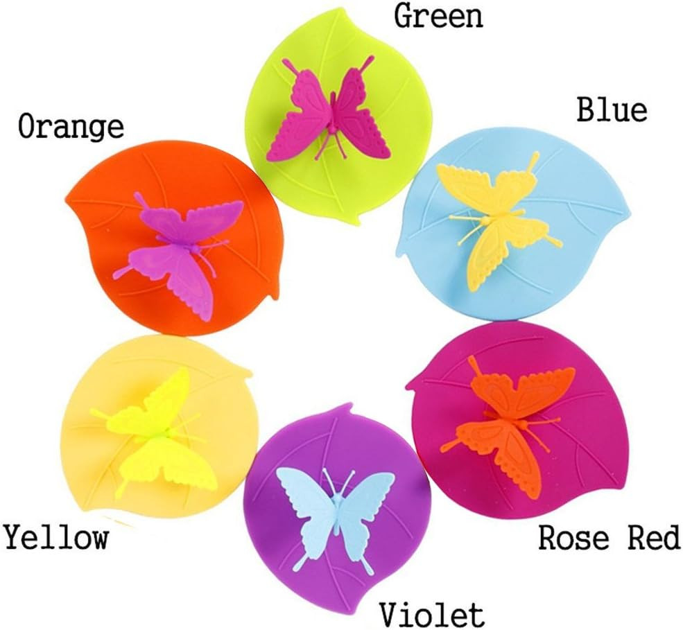 Food Grade Silicone Cup Lids, IPHOX Creative Butterfly Mug Cover [Set of 6]