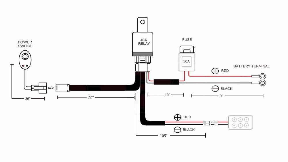 LED LIGHT BAR 40 AMP WIRING HARNESS WITH RELAY AND SWITCH