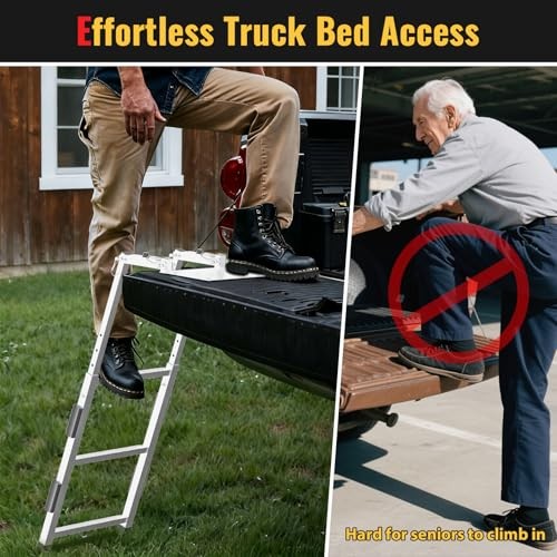 Tailgate Ladder for Pickup Trucks Bed Universal Fit - Rust-Proof Non-Foldable