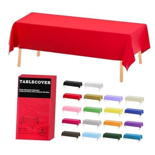 Plastic Table Cloth Disposable, 6 Pack Rectangle 6 Pack 54"×108" Rectangle Red