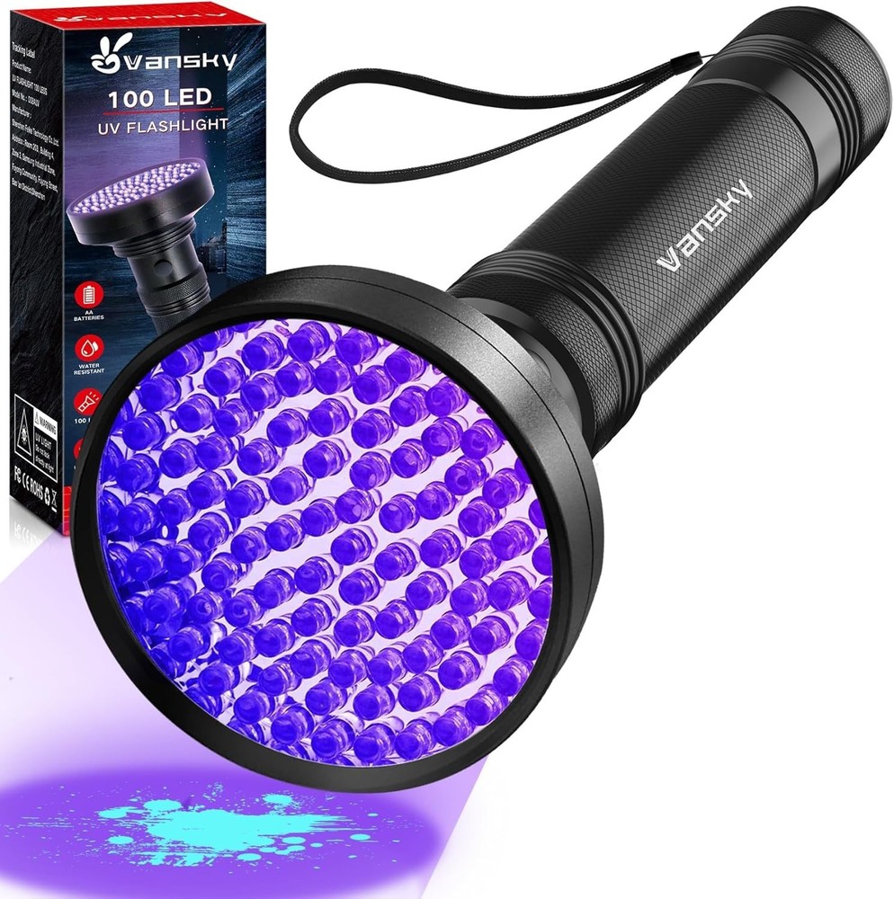 Ultra Bright 100 LED UV Flashlight - Effective Pet Urine & Bed Bug Detector