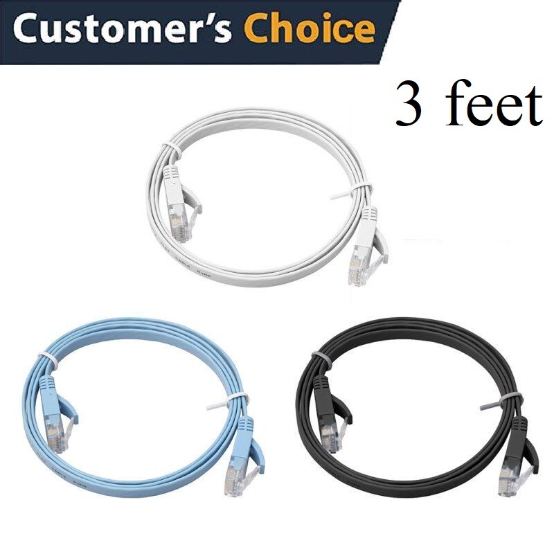 3FT Flat CAT6 RJ45 Ethernet Network LAN Cable UTP Patch Cord Modem Router US