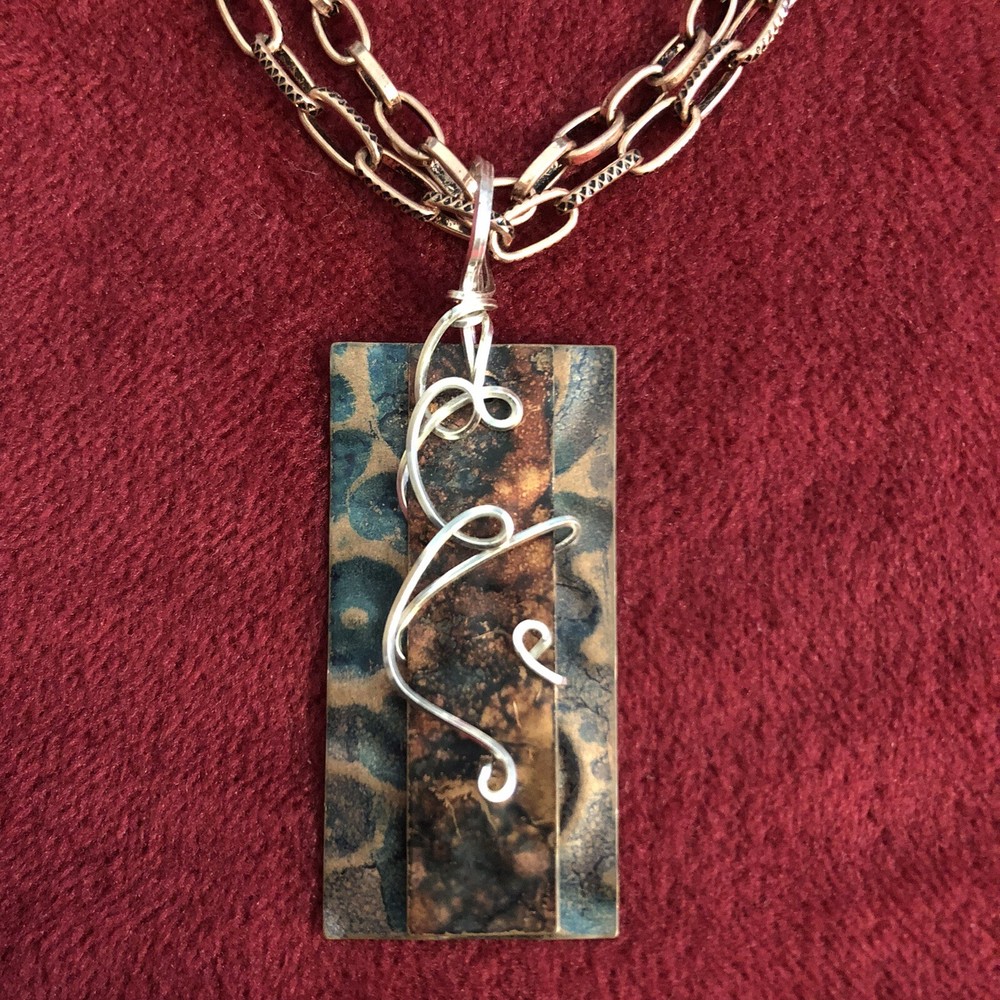 Stamped Copper Rectangular Pendant Necklace