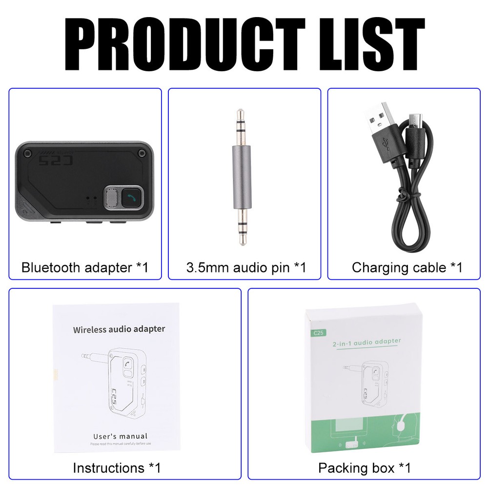 Wireless Bluetooth 5.3 Transmitter Receiver Adapter Audio 3.5mm Jack Aux 2 in 1