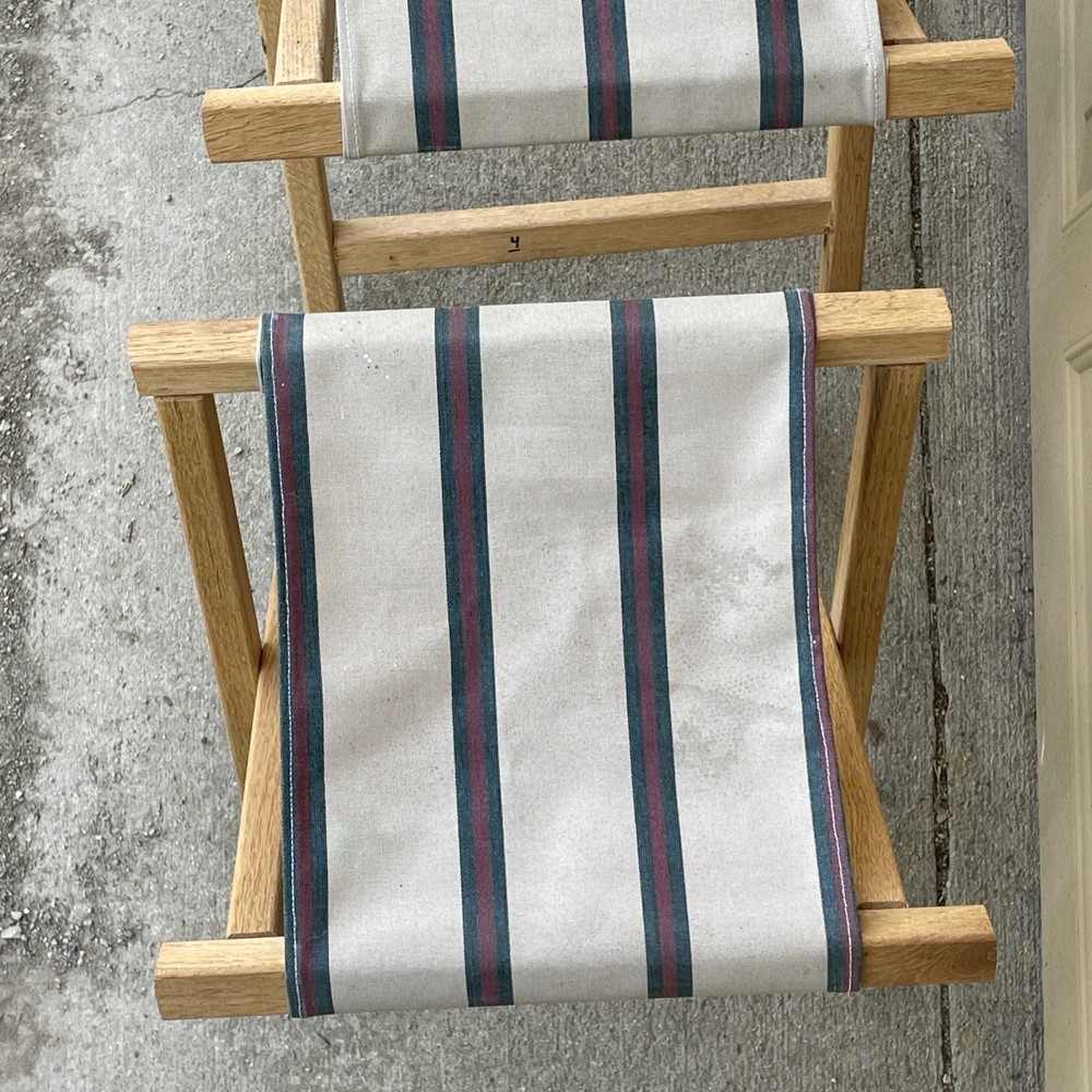 Vintage Folding Camp Stools - Canvas And Wood