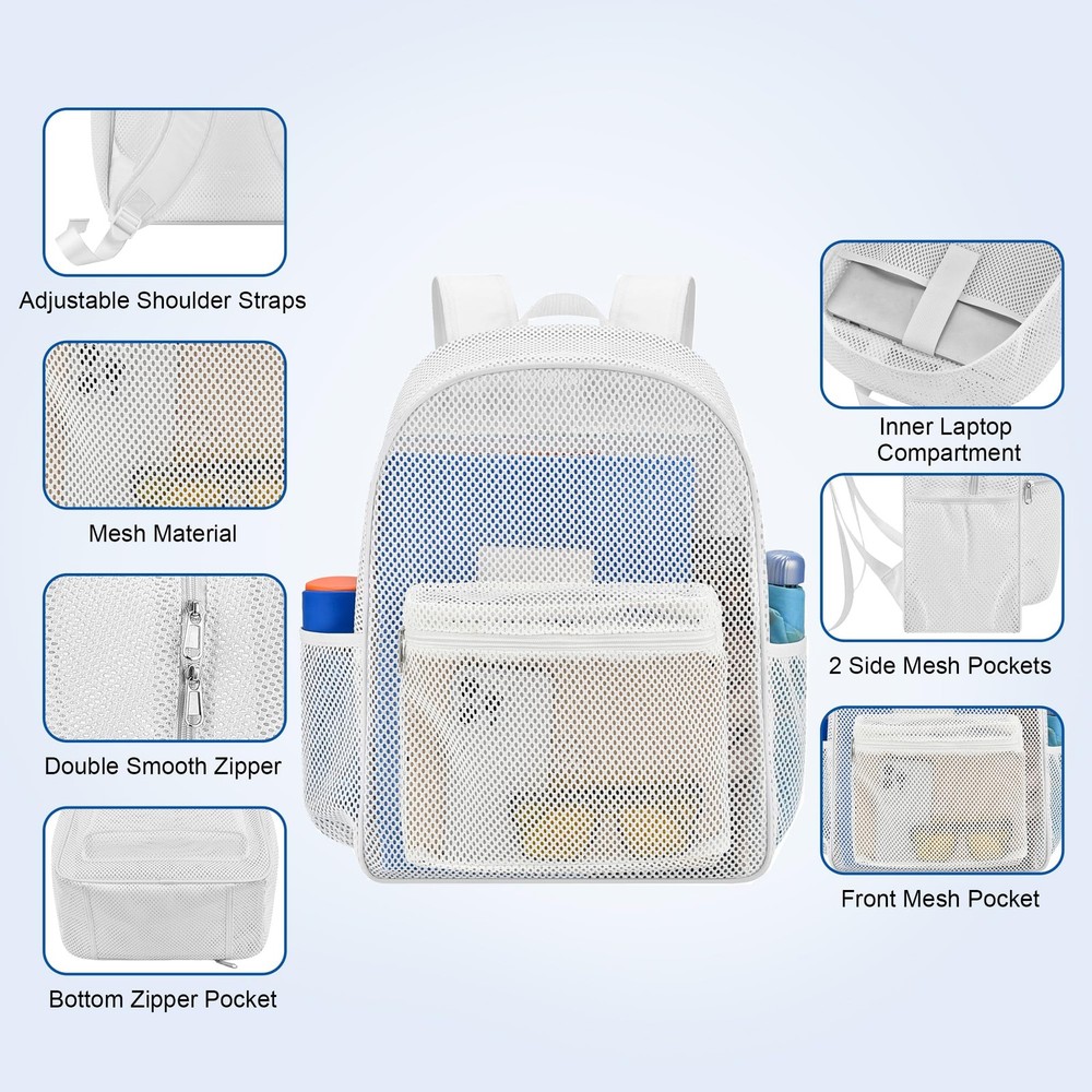Heavy Mesh Backpack with Rain Cover,See Through Mesh Backpack for School,Beac...