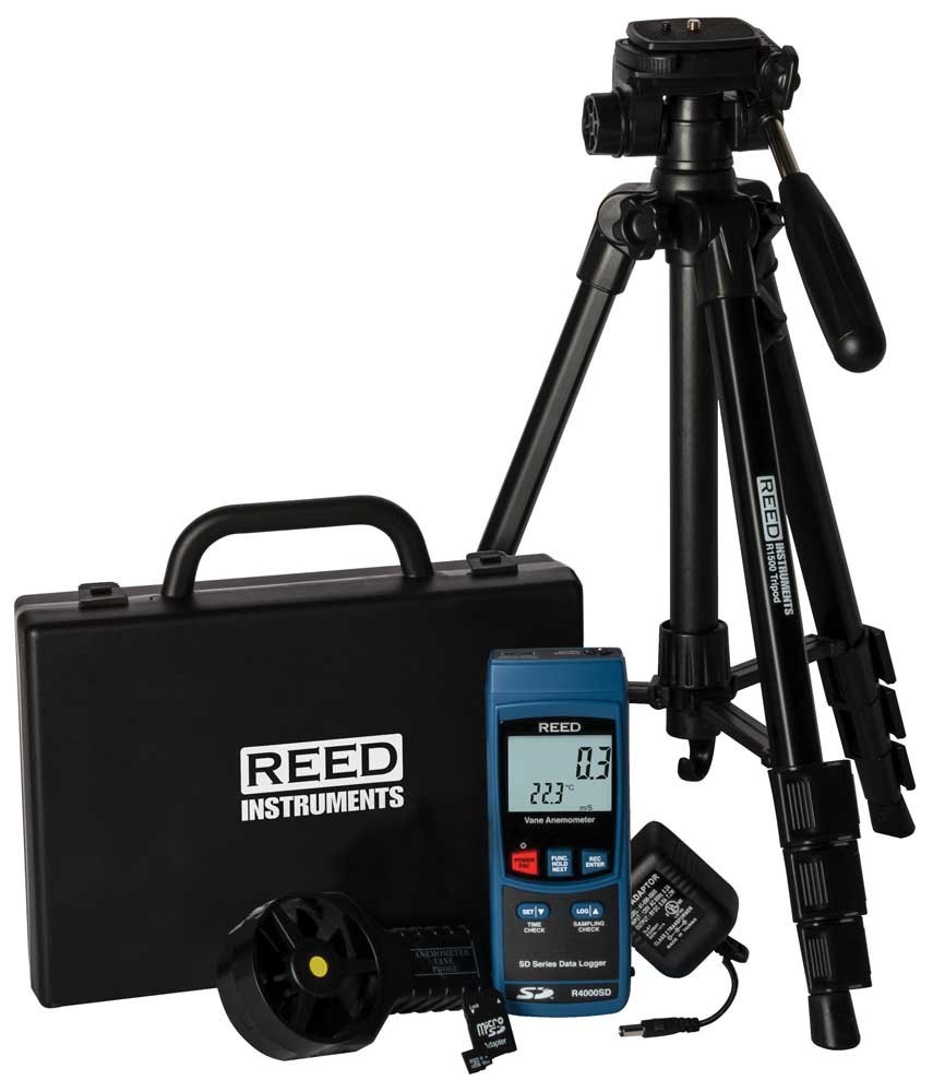 REED Instruments R4000SD-KIT2 Data Logging Vane Thermo-Anemometer with Tripod,